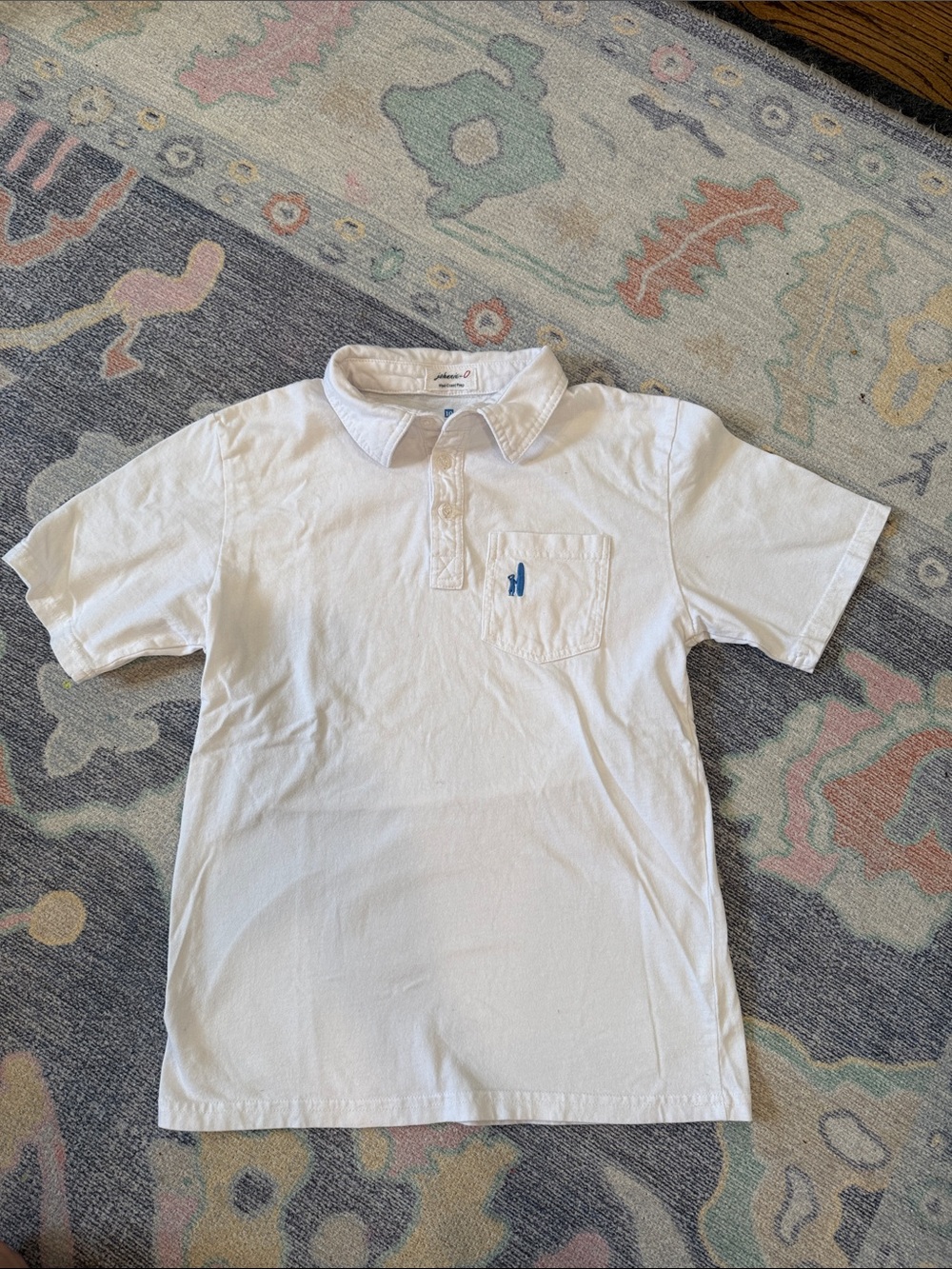 johnnie-O White Kids Polo with Blue Pocket Embroidery